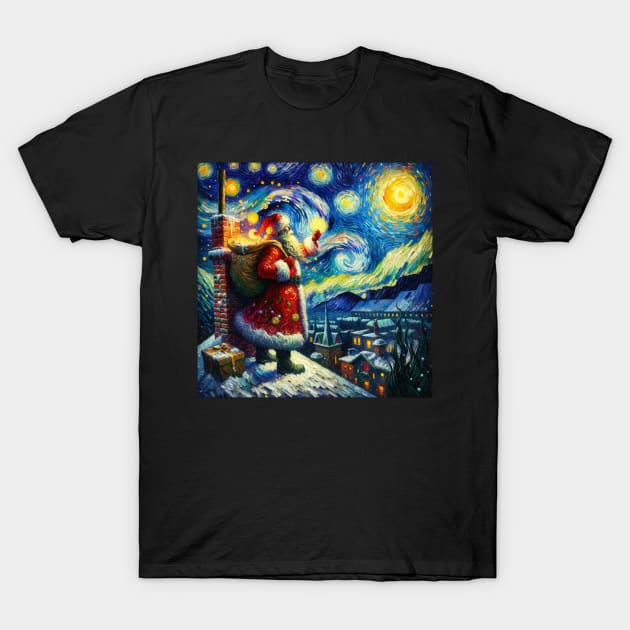 Stellar Santa - Starry Night Sky Holiday Art Prints T-Shirt by Edd Paint Something